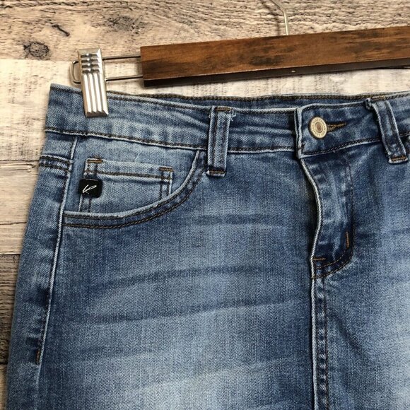KanCan Denim Mini Skirt Size 25/3 Blue Jean Distressed Raw Hem Frayed - Picture 3 of 7